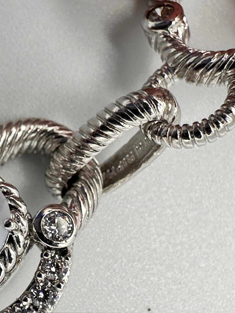 Judith Ripka 925 Sterling Silver Cable Links Toggle 5 Oval Stones Bracelet - Picture 11 of 16